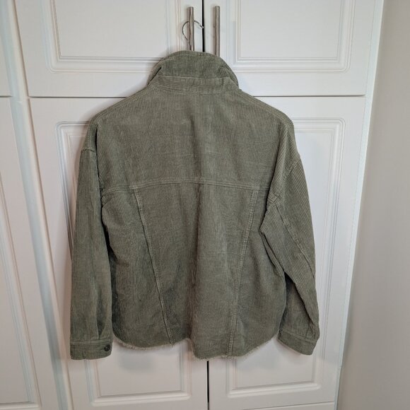 Zara Sage Corduroy Oversized Shacket - Size Small, Cotton, Raw Hem, Boho Style - Picture 2 of 10